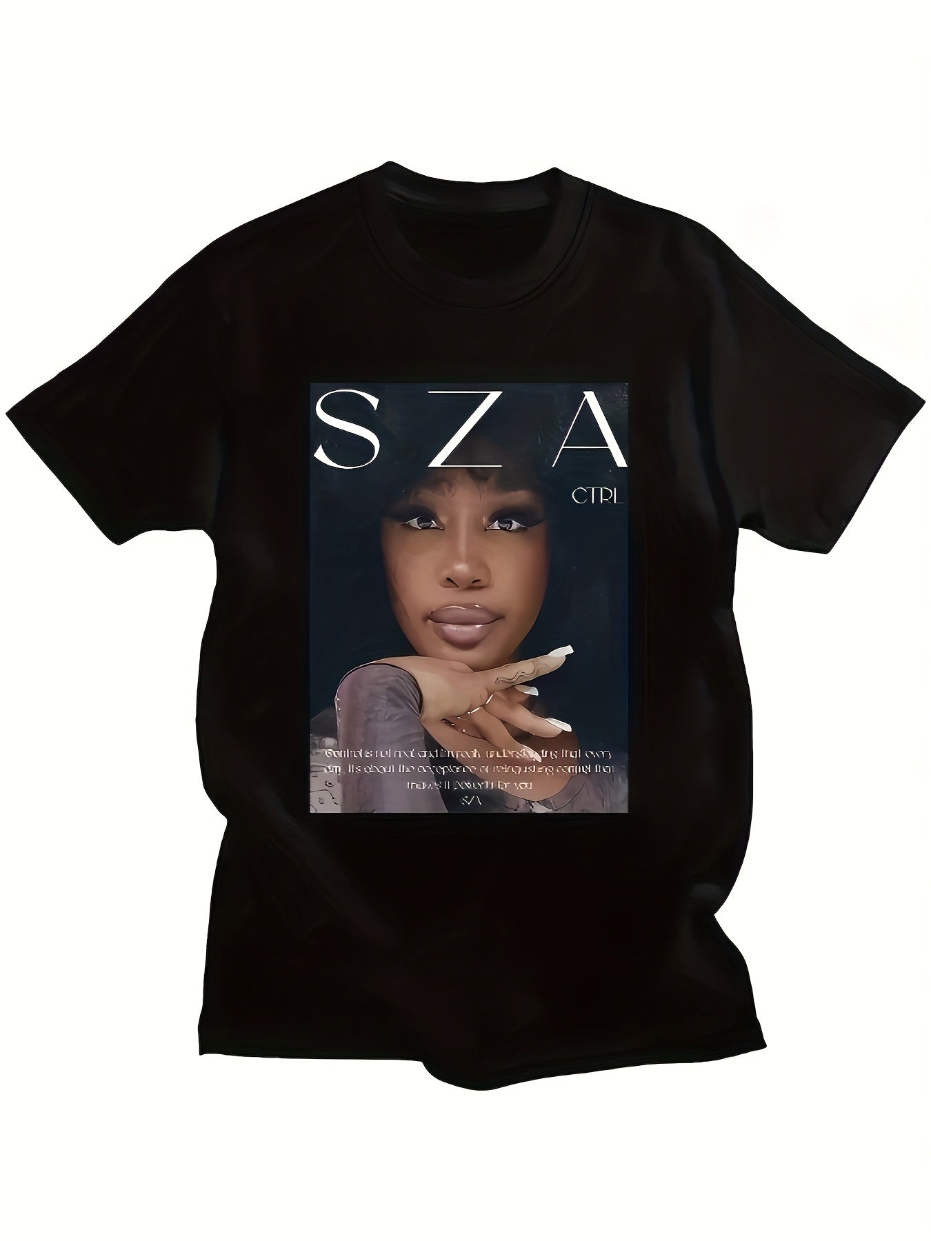 SZA 'Ctrl' Album Art Print T-Shirt - Casual Black Crew Neck, Short Sleeve Top for Women, 100% Polyester, Machine Washable, Ideal for Spring & Summer
